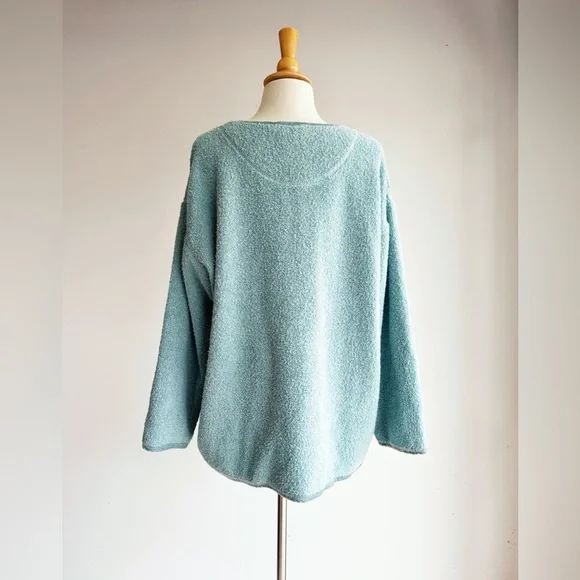 J. JILL Robin’s Egg Terry Cloth Velvet Trim Sweater Large - Picture 4 of 6